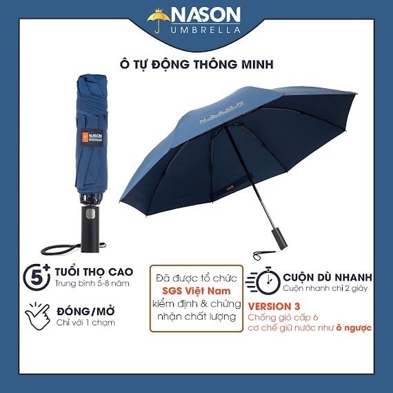 Dù Che Nắng Gấp Gọn Nason Umbrella, Ô Dù Gấp Gọn Che Nắng Che Mưa Chống Tia Uv, Ô Tự Động Gấp Ngược Siêu Chống Nước