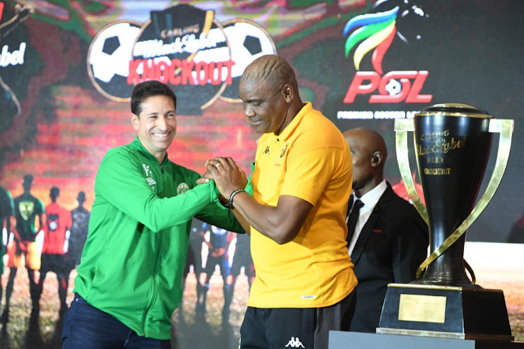 AmaZulu coach Pablo Franco Martin and Kaizer Chiefs counterpart Molefi Ntseki during the Carling Knockout Cup launch at The Park, House of Events in Hyde Park, Johannesburg, on Tuesday.