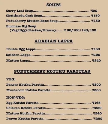 Parotta Gully menu 