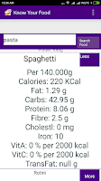 Food Calories Chart Screenshot