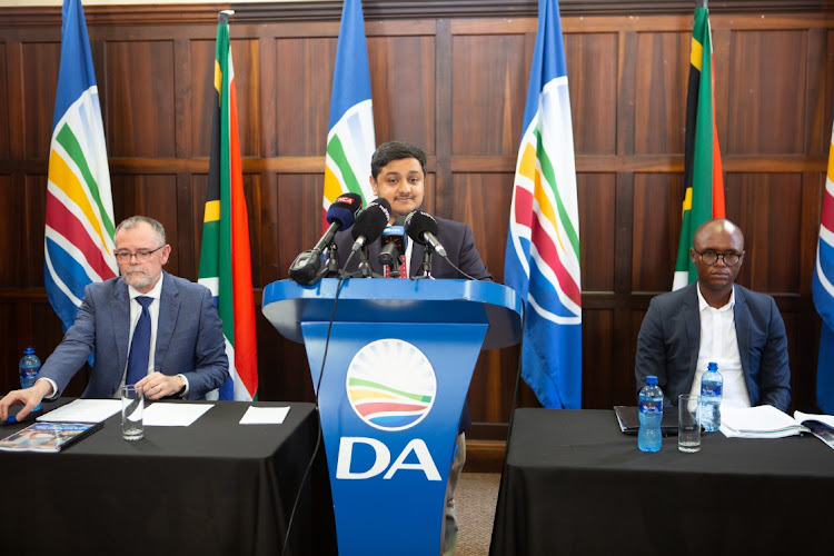 Ashor Sarupen, DA shadow deputy finance minister, centre, in Cape Town, February 19, 2024. Picture: Gallo Images/Misha Jordaan