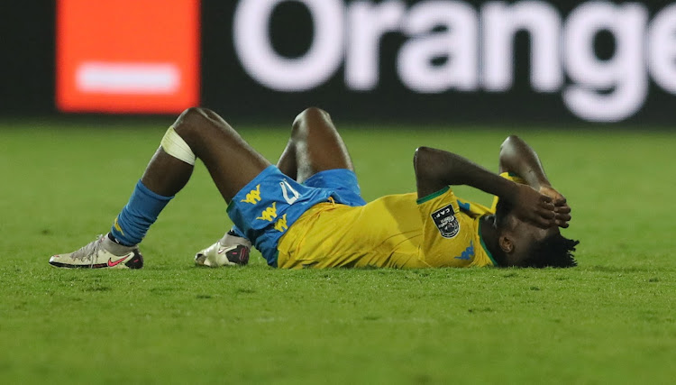 Gabon's Andre Biyogo Poko reacts after the match