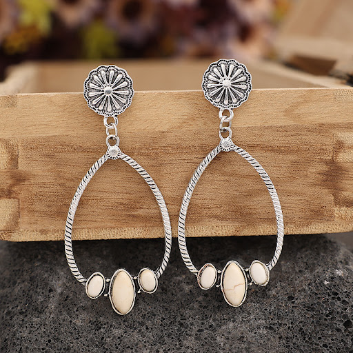 Title 6, Big Circle Drop-shaped Turquoise Earrings, Natu...