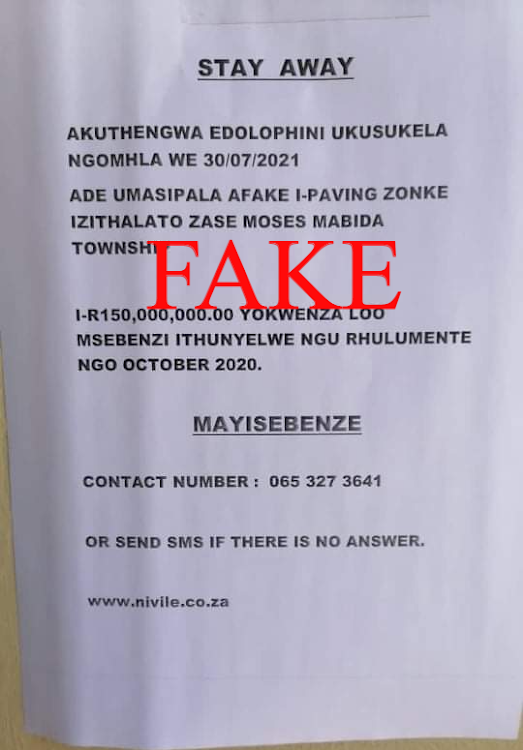 Municipal spokesperson Zusiphe Jaji said the fake news was being circulated on social media