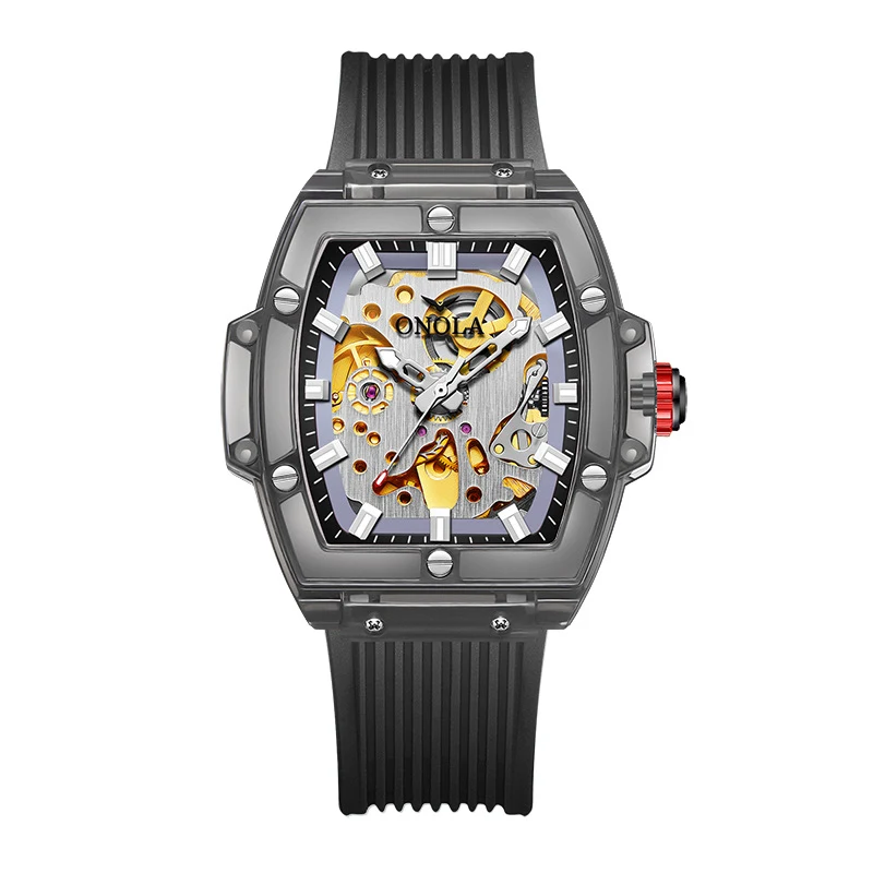 Heren Skeleton Automatisch Mechanisch Siliconen Horloge. Combineer precisie en stijl met dit unieke uurwerk voor mannen.