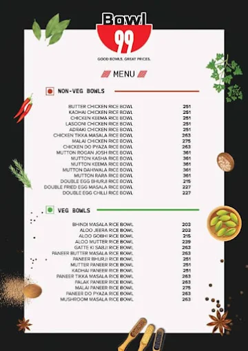 Bowl 99 menu 