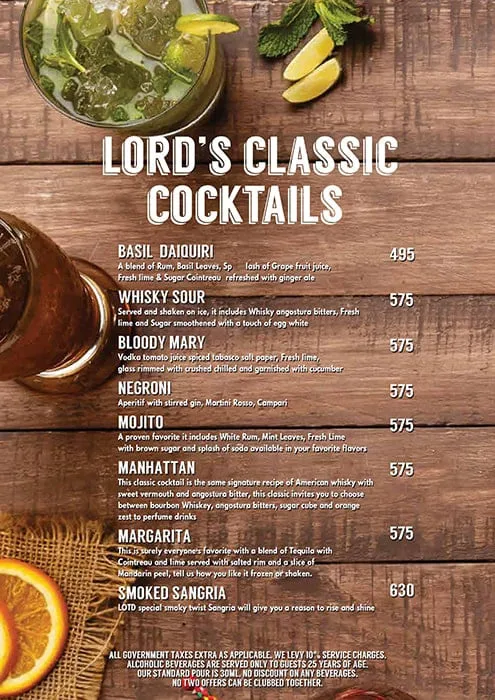 Lord Of The Drinks menu 