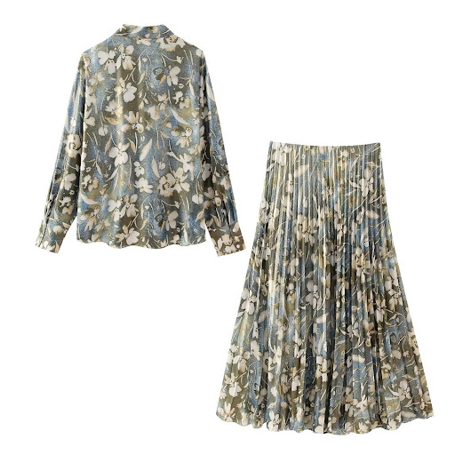 Title 4, Printed Shirt Metal Surface Printed Pleated Skirt