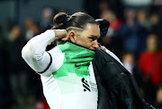 Liverpool's Darwin Nunez celebrates after the match  against Sparta Prague.