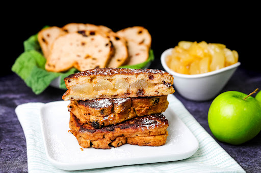 Inside of the French Apple Raisin Breakfast Sandwiches.