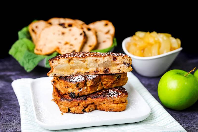 Inside Of The French Apple Raisin Breakfast Sandwiches.