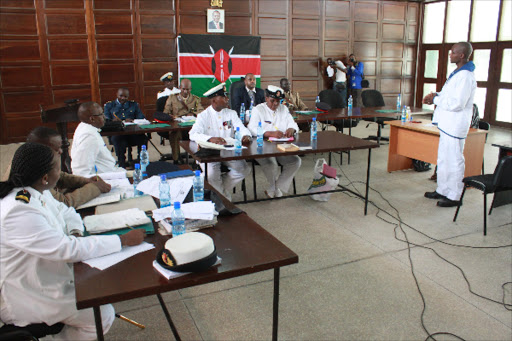 A Kenya Defence Force soldier before a court martial at Mtongwe Navy Base on April 8, 2014. Twenty seven soldiers were sentenced to life imprisonment for desertion