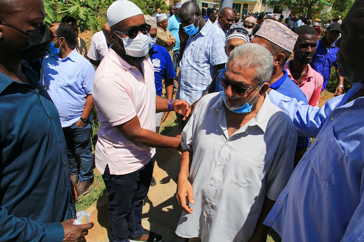 Mombasa Governor Hassan Joho at the Kikowani cemetery on Thursday during the burial of former Mombasa mayor Ahmed Mwidani.