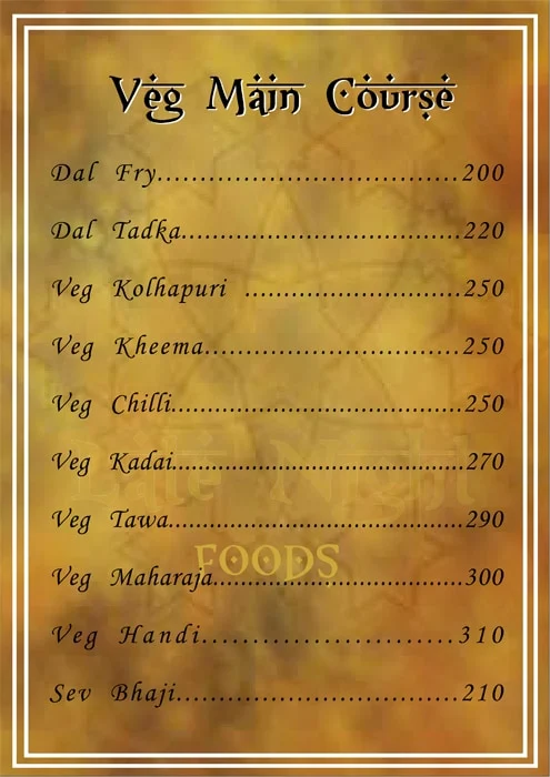 Late Night Foods menu 