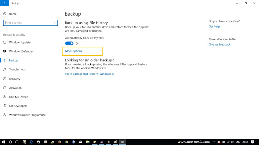 More Options on File History Windows 10