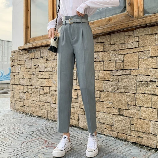 Title 4, Casual Suit Trousers with High Waist and Flower...