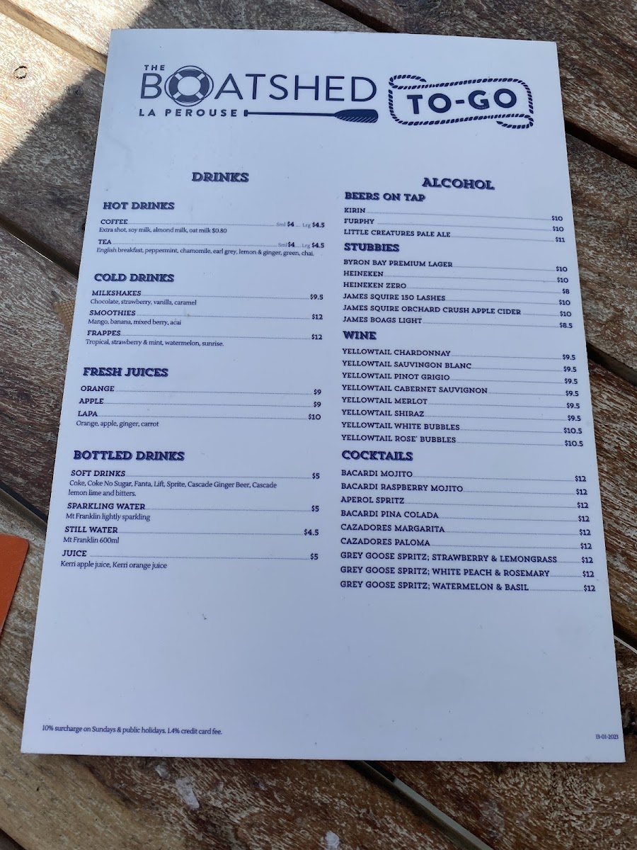 The Boatshed To-Go gluten-free menu