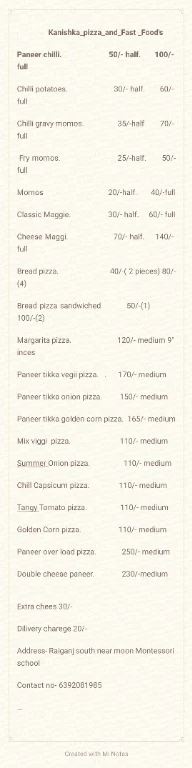 Kanishka Pizza's Point menu 1