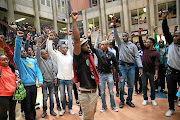 Wits students gather as part of the  #FeesMustFall movement in September 2016. / ALON SKUY