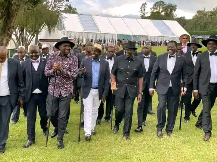 FROM RIGHT TO LEFT: Cabinet Secretary Kipchumba Murkomen, Nandi Governor Stephen Sang, President Ruto at the wedding venue at Fairmont Mt Kenya Safari Hotel in Nyeri.