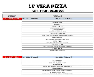 Le Vera Pizza menu 