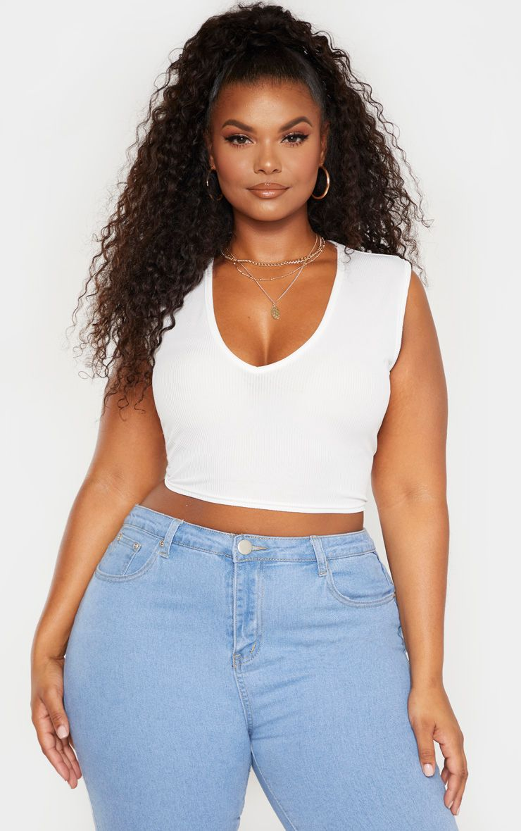 Plus Cream Rib V Neck Crop Top | Neck crop top, Crop tops, Denim street  style