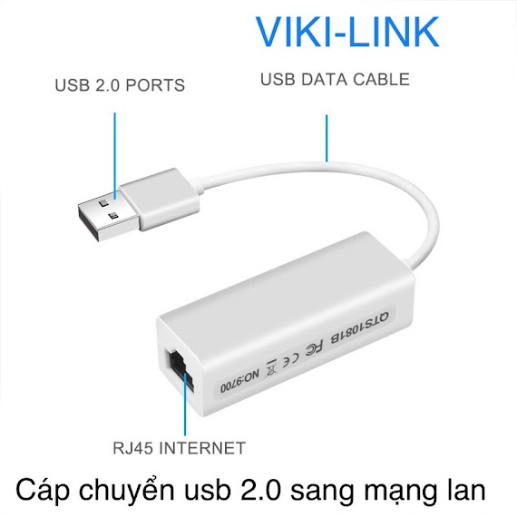 (Hàng Hãng) Đầu Chuyển Usb Ra Lan 2.0 Viki Link - Cáp Chuyển Usb Sang Dây Mạng, Bộ Chuyển Đổi Usb Ra Lan Rj45 Usb 2.0