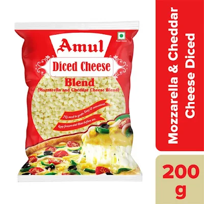 Amul Pizza Cheese Diced - Mozzarella & Cheddar Blend - 200 gm