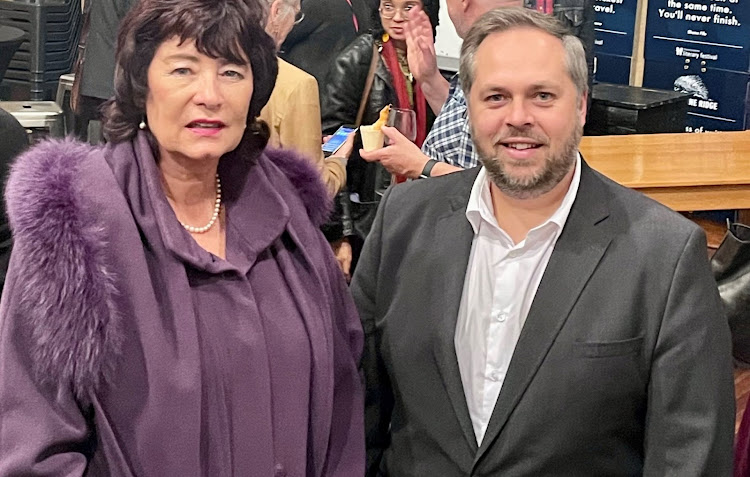 DA MP Leon Schreiber, right, with Stellenbosch mayor Gesie van Deventer at the Franschhoek Literary Festival on May 12 2022. Schreiber wants Stellenbosch University management to account for all remedial steps taken after a racist incident. File photo.