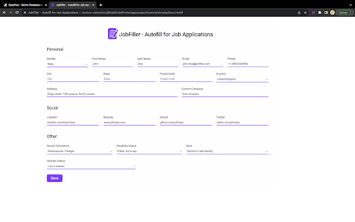 JobFiller - Autofill for Job Applications