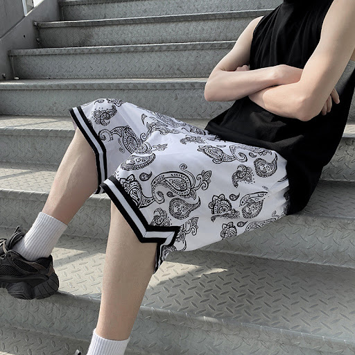 Title 4, Cashew Stripe Mens High Street Basketball Shor...