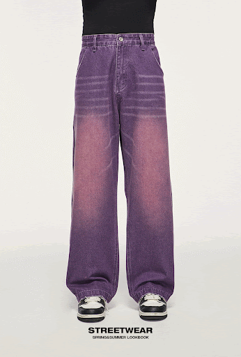 Title 13, Mens Color Macaron Street Wash Wide Leg Jeans ...