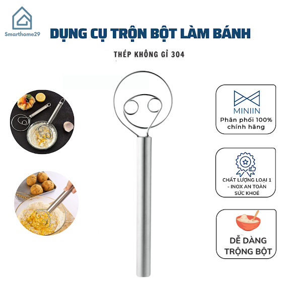 Dụng Cụ Trộn Bột Làm Bánh Bằng Thép Không Gỉ 304 Đa Năng - Hàng Chính Hãng Miniin