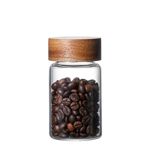 Title 8, Acacia Wood Lid Glass Threaded Seal Storage Tan...