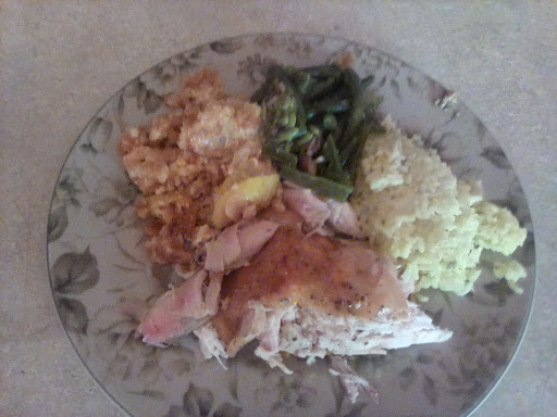 Baked chicken. Yellow squash casserole. Green beans . Chicken rice.