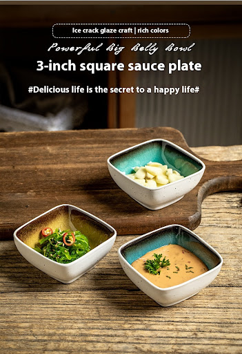 Title 7, Square Crackle Glaze Ceramic Saucer Dish for So...
