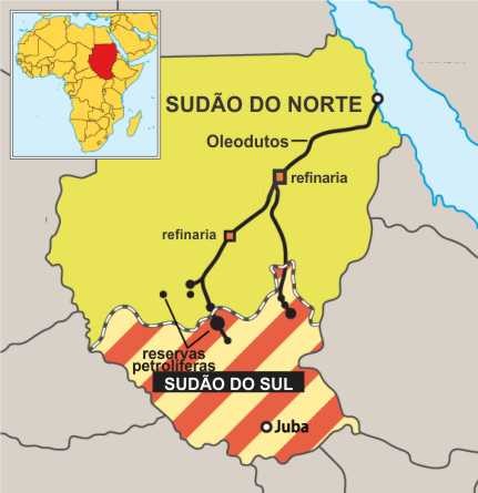 Mapa das estratégias, divisões e recursos do Sudão e Sudão do Sul
