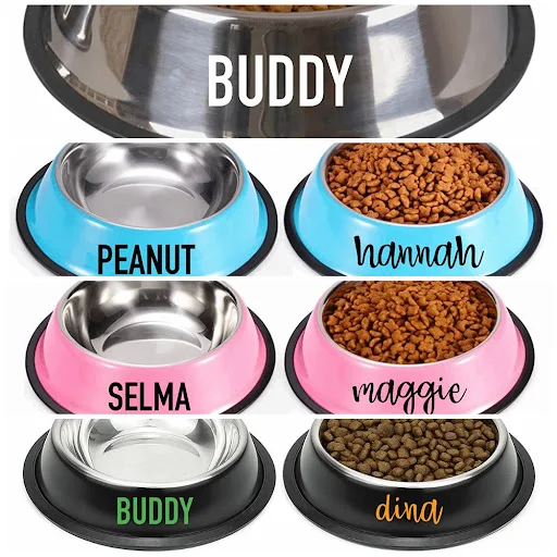Personalized Custom Name Dog Cat Pet Water Food Bowl Pet Gift Non Slip Rubber Grip Stainless Steel Colored