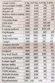 Sri Rama Sai Ghee Sweets And Home menu 1