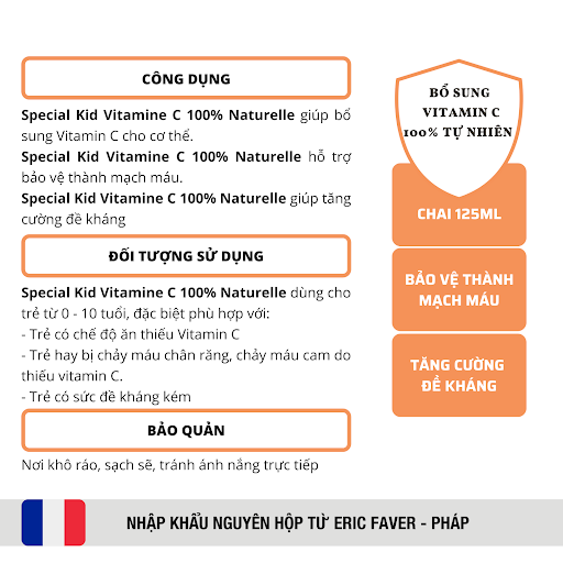 SPECIAL KID VITAMINE C NATURELLE - Siro bổ sung vitamine C Tự Nhiên - Nhập khẩu Pháp (125ml)