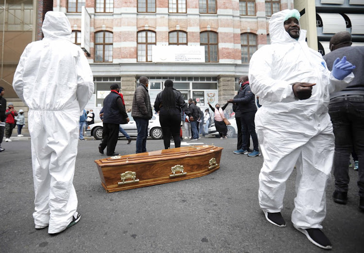 Aggrieved burial undertakers protesting outside the department of home affairs in the Cape Town CBD last year. File photo.