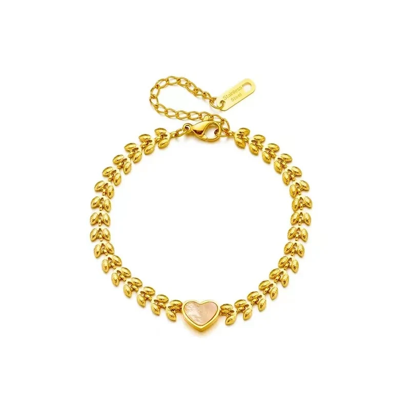 Bracciale da donna in acciaio titanio oro 18K, alla moda retrò a cuore e conchiglia, versatile, elegante e di grande personalità.