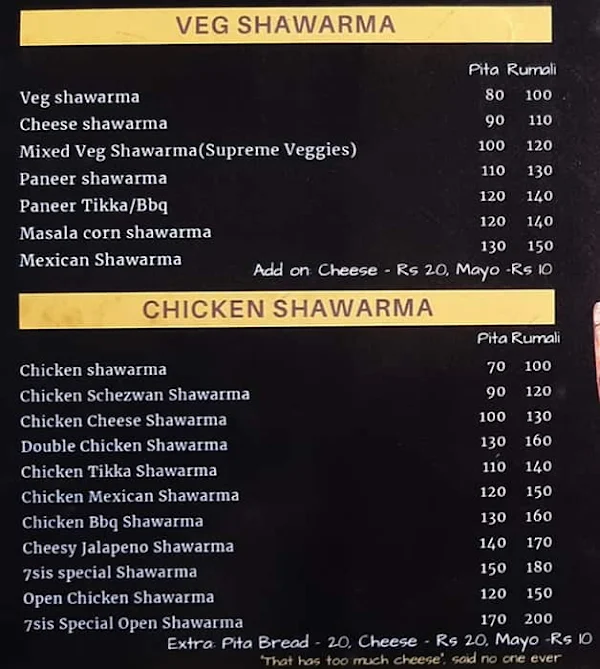 Kings Shawarma menu 