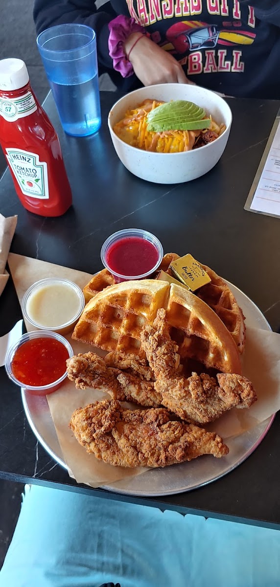 Chicken and waffles + soyrizo bowl