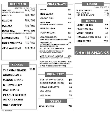 Chai N Snacks menu 