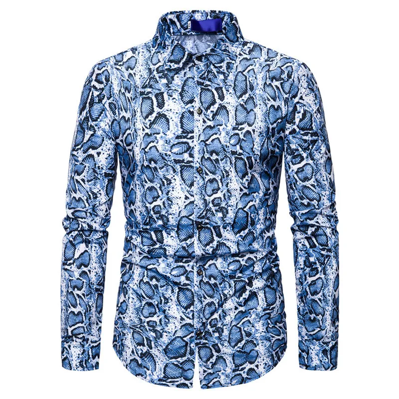 Men's Snake Print Personalized Long-sleeved Shirt