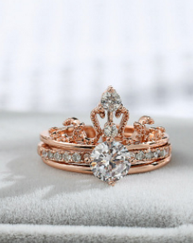 Wittegouden dames ring met kroon, v - 3