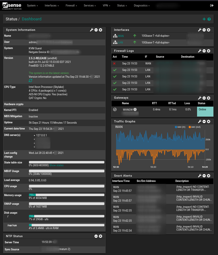 дашборд pfSense