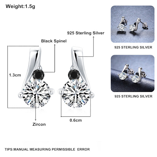 Title 2, 925 Silver Stud Earrings Micro Inlaid Zircon Ro...