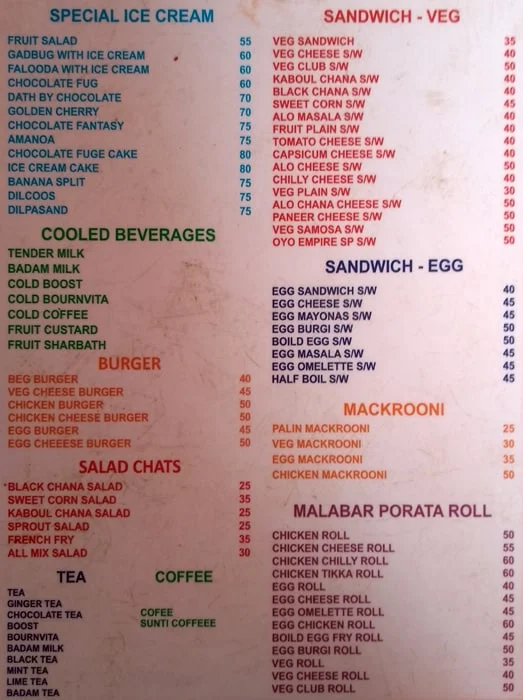 OYO Empire Juice Shop menu 